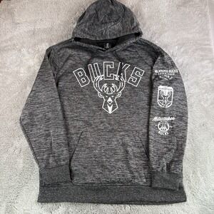 Milwaukee Bucks Hoodie Men's XL Gray Space Pullover NBA Fleece Logo Sweatshirt